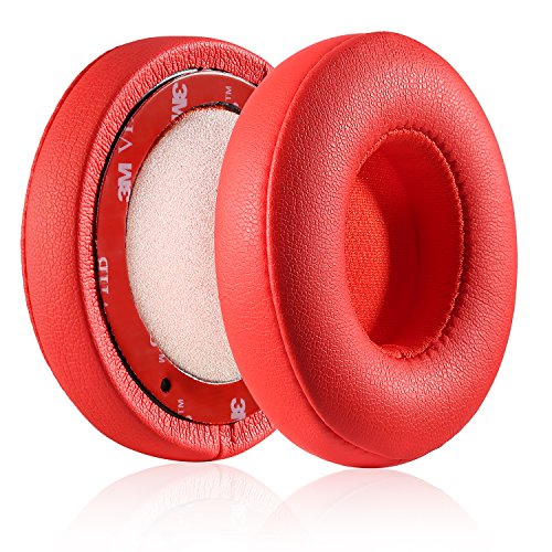 Solo 2/3 Wireless Earpads - Jarmor Replacement Protein Leather & Memory Foam Ear Cushion Cover For Beats Solo2 / 3 Wireless On Ear By Dr. Dre Headphones Only (Not Fit Solo 2 Wired) - Red #TOP3