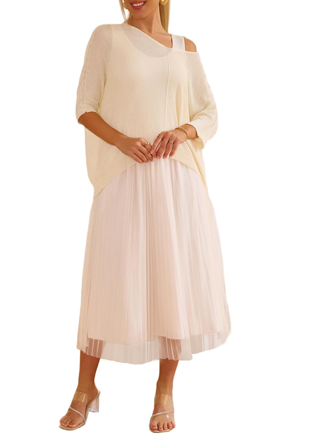 knee length dresses for ladies Girl's Bow Front Off Shoulder Mesh A Line Dress White / 12Y