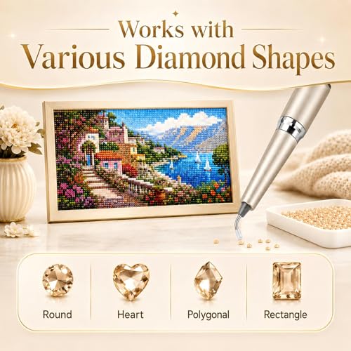 Image of SUBFIX Wireless Electric Diamond Art Pen, Vacuum Diamond Painting Pen No Wax Needed, 150 Ergonomic Tip, Quiet Lightweight & Rechargeable Diamond Art Accessories for Adults (Champagne Gold)