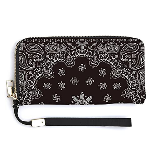 FunnyStar Black Paisley Bandana Long Wallet for Men With Credit Card Holder Zip Coin Pocket