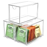 3 St&uuml;ck Teebeutel Aufbewahrungsbox Acryl, 16,5&times;7,6&times;10cm Teebox Klein, Stapelbare Transparente Teebeutel Organizer Box mit Schubladen Aufbewahrung f&uuml;r Kaffeekapseln Kosmetik Schmuck Schreibwaren
