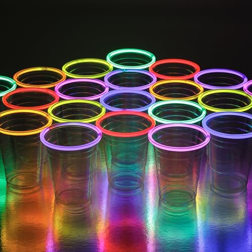 Glo Pro GLOW PARTY CUPS 16oz with Glow Sticks – Neon Light Up Cups for Glow Party, Blacklight...