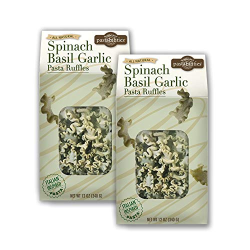 Pastabilities Spinach Basil Garlic Pasta Ruffles, Healthy Gourmet Shaped Noodles, Non-GMO Wheat Pasta