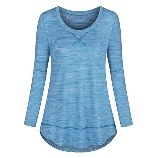 Women's Plain Long Sleeve T Shirt,Women's Athleisure Workout Shirts Sweat Activated Loose Fit Ladies Moisture Wicking Running Tops Lightweight Performance Clothes Casual Tunic T-Shirt Blue X-Large