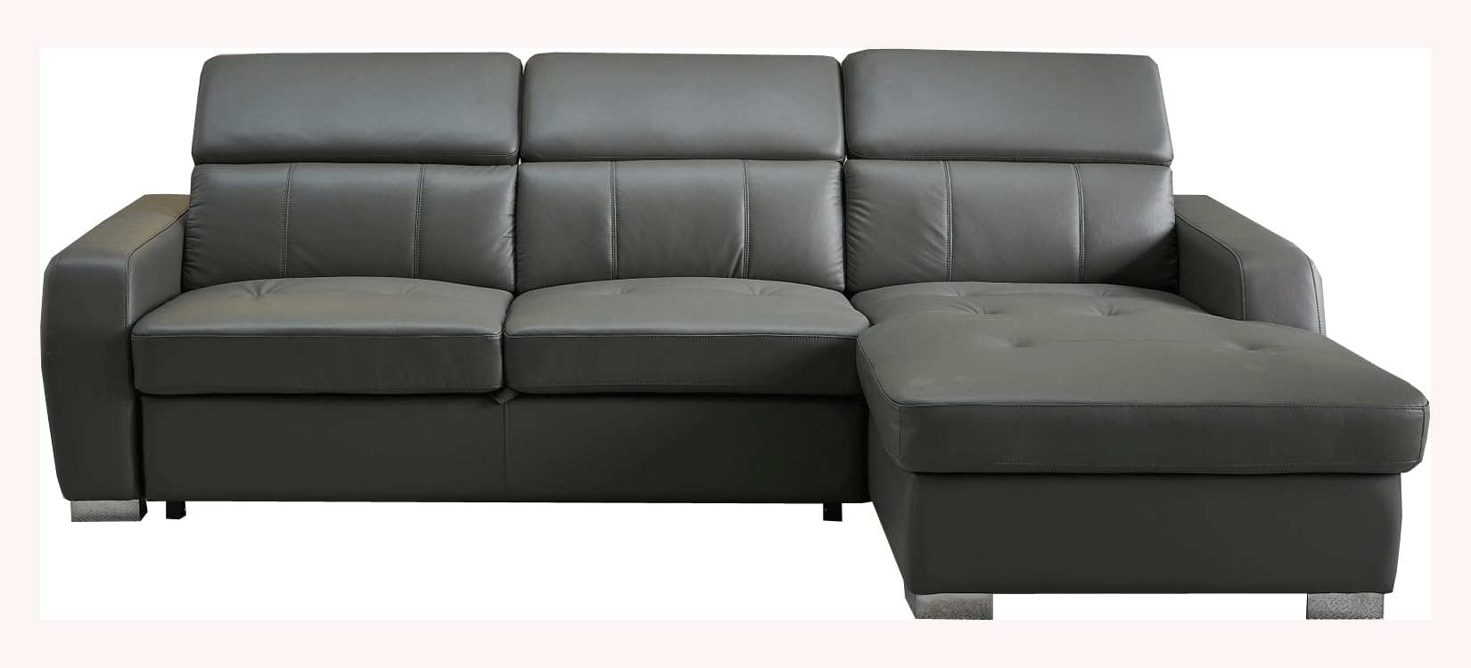 1822 Modern Leather Sectional Sofa with Bed in Gray, Right Facing Chase by ESF, Grey