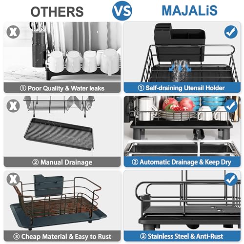 MAJALiS Dish Drying Rack fwith Drain Board, 2 Tier Stainless Steel Dish Racks for Kitchen Counter, Dish Drainer with Utensil Holder and Cutting Board Holder（Black） by MAJALiS - Image 4