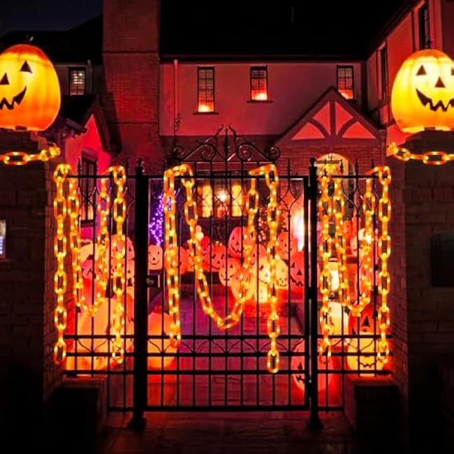 10Ft Halloween Chain String Light Decorations Outdoor Indoor, 160 LED Lights with 8 Modes Waterproof Lighted Prop Chains for Halloween Party Favors Yard Haunted House Spooky Decor(Orange)