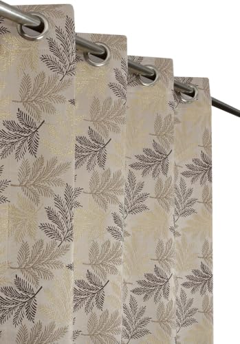 Image of HOME UTSAV Premium Jute Curtains for Long Door 8 feet Leaf Pattern Room Darkening Curtain | Pack of 2 | Jacquard Fabric | Chocolate