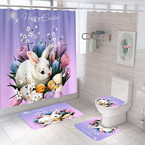 DDS-DUDES 4Pcs Easter Shower Curtain Sets,Funny Rabbit Easter and Blue Eggs for Bathroom Decor,Happy Easter Rabbit Waterproof Fabric Curtains with Hooks 71x71 inches (Colour F) DDS-DUDES 4Pcs Easter Shower Curtain Sets,Funny Rabbit Easter and Blue Eggs for Bathroom Decor,Happy Easter Rabbit Waterproof Fabric Curtains with Hooks 71x71 inches (Colour F)