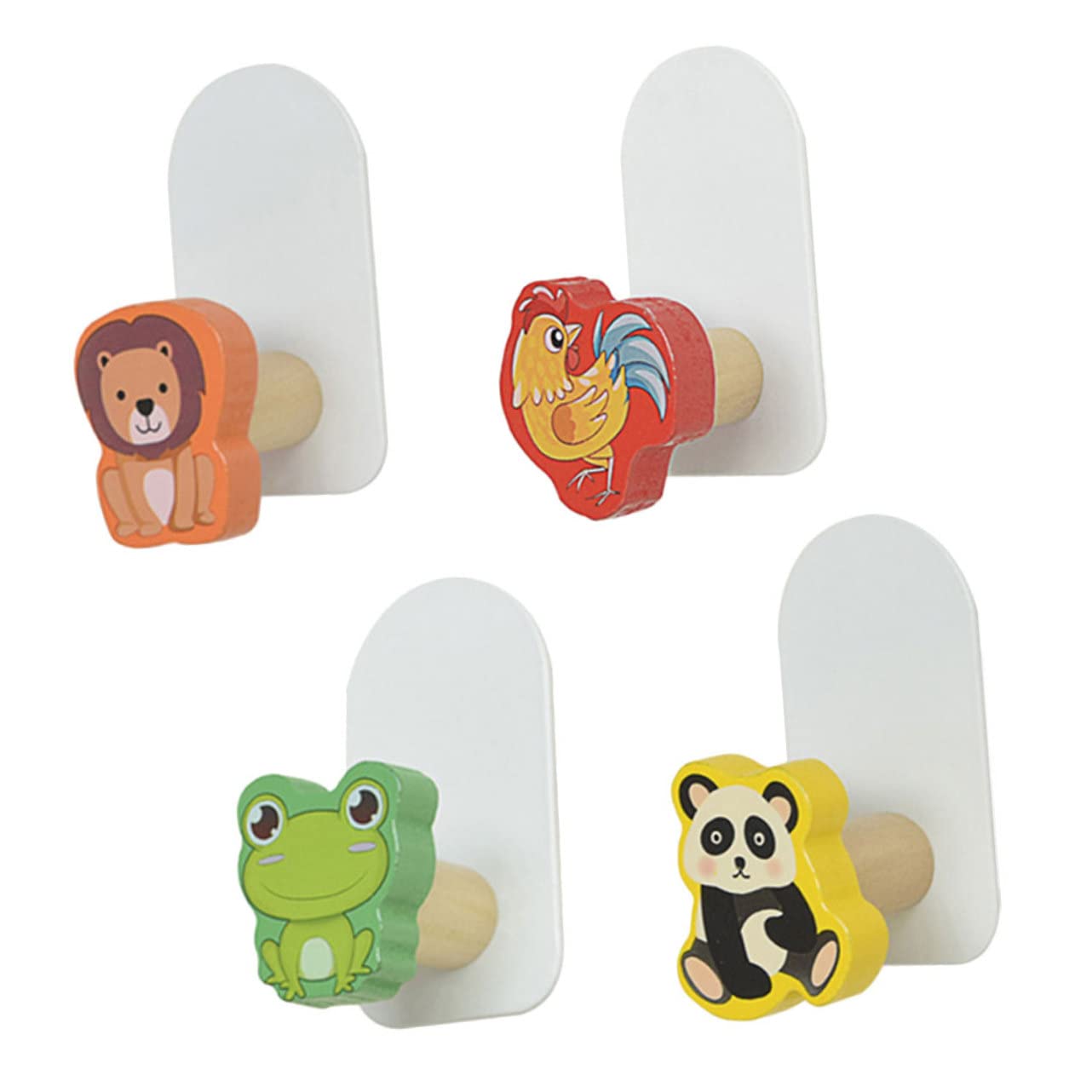 Alipis 12piezas Ganchos De Pared De Madera Para Niño Niña Ganchos Adhesivos De Animales Rana Panda León Colgador Decorativo Para Habitaciones Infantiles Fácil Instalación Superficies