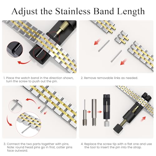 GEARYOU Strap Compatible with Apple Watch Straps 40mm 38mm 41mm 42mm (Series 11 10) for Women/Men,Slim Stainless Steel Replacement Strap Compatible iWatch Series 11 10 9 8 7 6 5 4 3 2 1,SE,Silver/Gold - Image 3