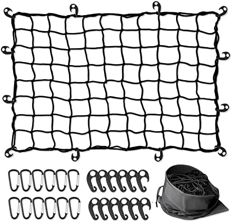 Roof Rack Cargo Net, 3'x4' Stretches to 6'x8' Small Cargo Net, Truck Bed Net with 24 Hooks, Trailer Cargo Net for Frontier, Tacoma, Chevy Ford, Toyota，Colorado & Subaru Crosstrek Accessories