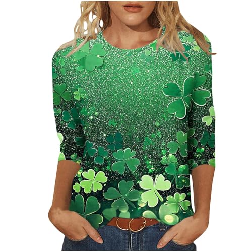 St. Patty's Day Shirt Damen 2025 Casual Übergröße 3/4 Ärmel Irisches Kleeblatt Shirts Lustige Saint Patrick's Tunika Tops, #G21-Grün, XX-Large