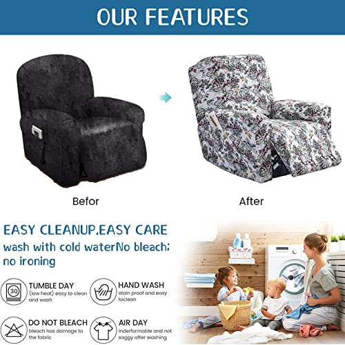 Image of Eco-Ancheng Recliner Slipcovers 4-Pieces Lazyboy Recliner Covers Recliner Couch Covers Recliner Chair Cover Non Slip Reclining Slipcovers with Storage Pockets Furniture Protector for Living Room