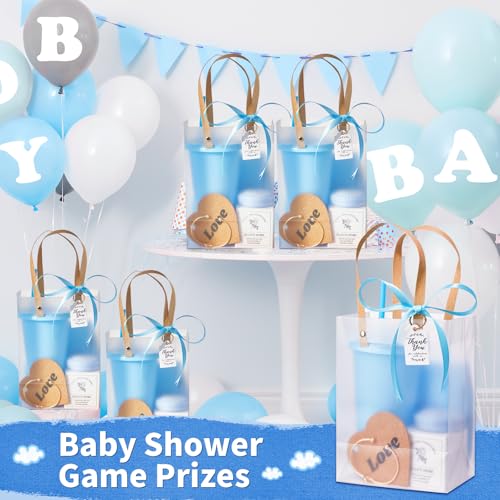 50Pcs Baby Shower Prizes for Game Winners Baby Shower Favors Gifts including Plastic Tumbler Notebook Scented Candles Ballpoint Pen Mirrors with Hair Brushes Bracelet Gift Bag (Blue)