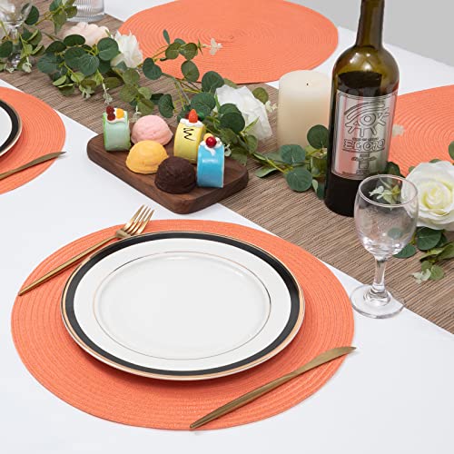 Image of SHACOS Round Braided Placemats Set of 6 Washable Cotton Polyester Round Placemats for Kitchen Table 15 inch Round Table Mats (Coral, 6)