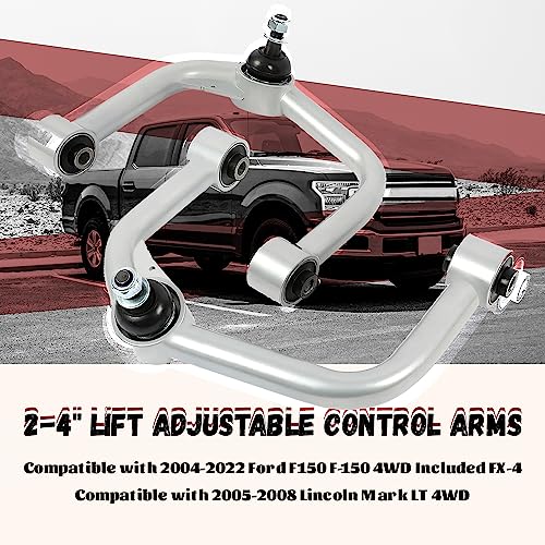 Hecasa 2-4" Lift Adjustable Control Arms W/Ball Joints Compatible With 2004-2022 Ford F150 F-150 4Wd Fx-4 2005-2008 Lincoln Mark Lt 4Wd Steel - Silvery #TOP1