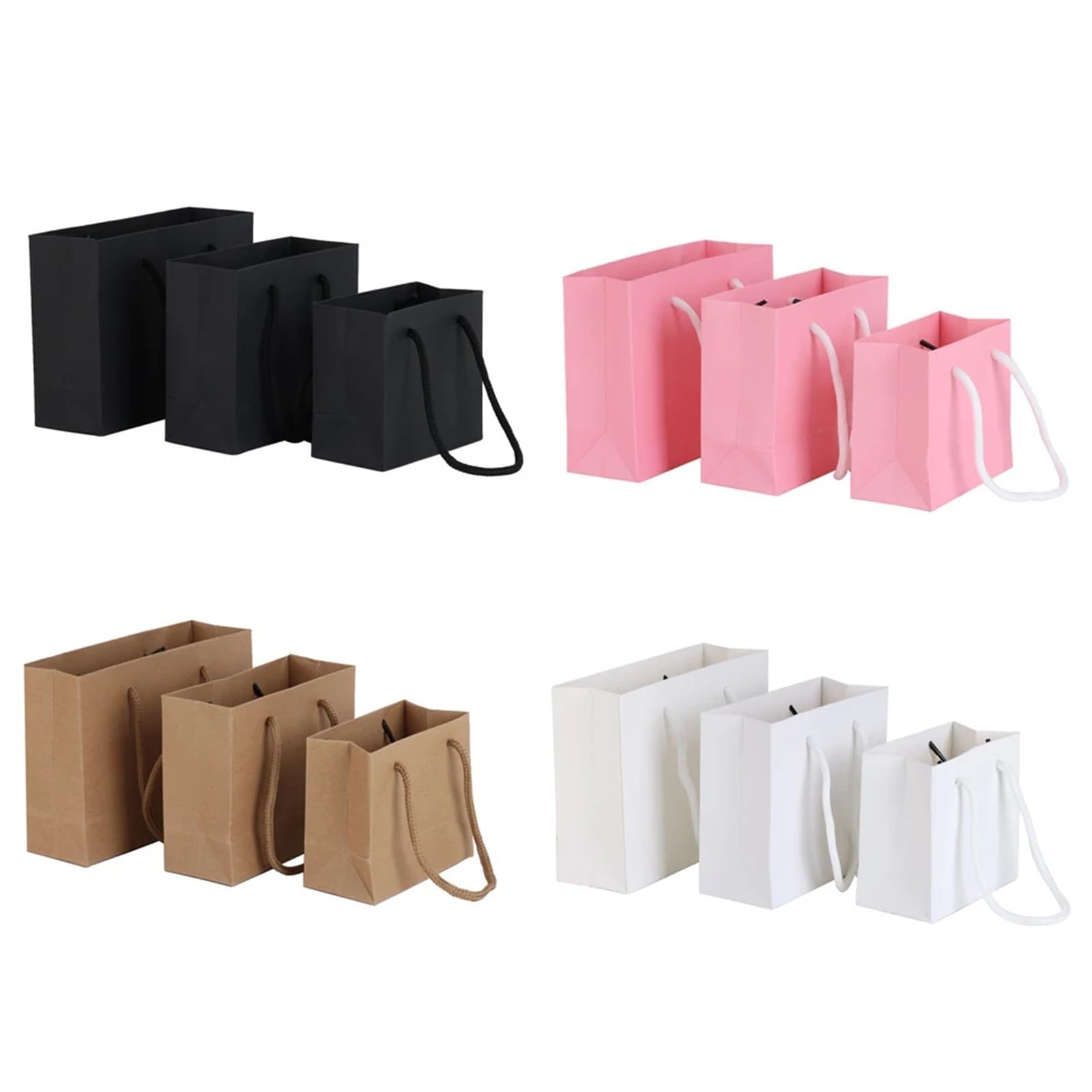 10 Uds. Bolsas pequeñas de regalo Kraft Color negro, blanco y rosa con asas cuerda for envolver regalos fiesta, bolsas embalaje papel Para Fiestas(White,13x19x6cm)