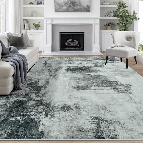 8x10 Area Rugs for Living Room Rug Washable: Abstract Large Rug for Dining Room Bedroom Carpet Non Slip 8 by 10 Indoor Modern Nursery Home Office Black White
