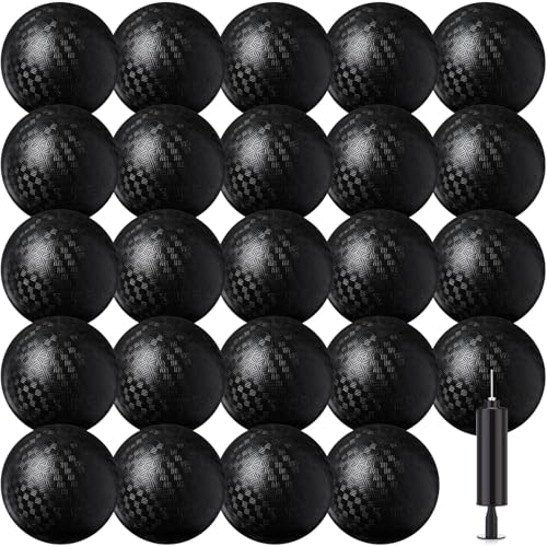 24 Pcs Dodgeballs Bulk 6 Inch Playground Balls, Sport Kickball Rubber Bouncy Inflatable Balls with a Hand Pump for Kids Adults Indoor Outdoor Ball Games, Kickball, Handball, Four Square(Black)