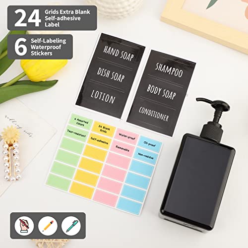 Image of Segbeauty Shampoo Conditioner Dispenser Small, 4 Pack 9.5oz Plastic Square Pump Bottles with Labels, 280ml Refillable Bathroom Soap Dispenser Empty Lotion Liquid Container Travel Cosmetic Bottle Black