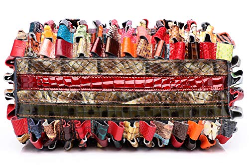 Segater® Women Multicolor Genuine Leather Bag Snake Print Cowhide Boston Hobo Bag Tote 3D Pattern Woven Bohemian Design Handbag Ladies Festival Gift Patchwork Crossbody Bag Vintage Big Colorful Purses #TOP2