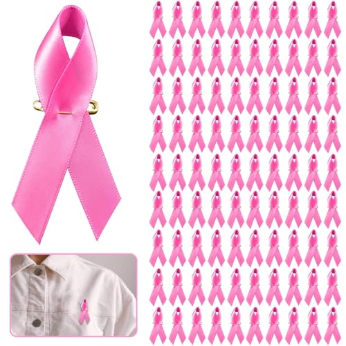 Halatool 100 PCS Breast Cancer Awareness Pink Ribbon Pin Breast Cancer Accessories for Women Girls Charity Public & Social Event Welfare Party Supplies Memorials Activity