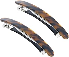Baoblaze 2pcs Damen Haarspange, Französische Haarclips, Vintage Haarschmuck Barrette, Automatische Tortoise Shell Haarspangen für Damen Mädchen Feines Haar und Mitteldickes Haar, Leoparden Braun