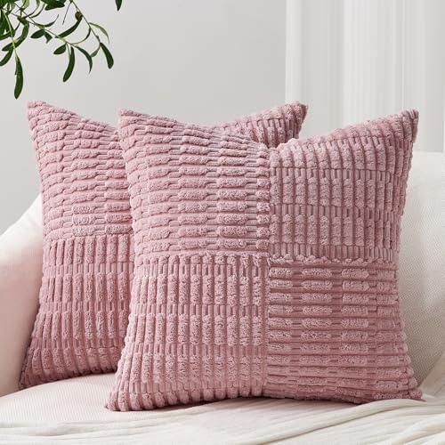 Topfinel 2 Fundas 45x45 Cojines Sofa Juego Fundas Cojines Hogar Pana Decorativa Almohadas Fundas de Color sólido para Sala de Estar sofás Rosa