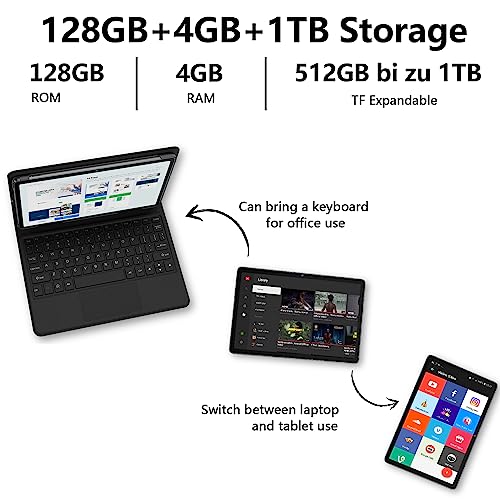 ZONKO 2 in 1 Tablet 10 Zoll Android Tablett 128GB ROM 1TB TF 13+8MP Kamera Octa-core 1080P FHD Video 7000mAh 2.4G/5G WiFi Tablet mit Tastatur BT5.0 GPS OTG Grau PC Modus – Bild 3