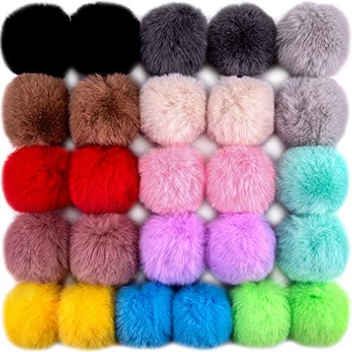 BQTQ 26 Pieces Faux Fur Pom Pom Faux Rabbit Fur Fluffy Pom Pom with Elastic Loop for Hats Keychains Scarves Gloves Bags Accessories, 13 Soft Colours, 2 Pcs per Colour