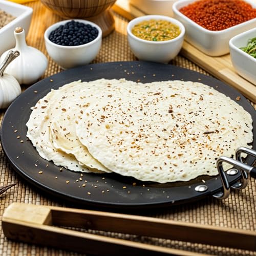 Image of Add2Cart Pre-Seasoned Iron Concave Tawa with Silicone Grip for Dosa /Chapathi, 22.86cm /9 in, 0.8 kg, Gas Compliant, 100% Pure & Toxin-Free, Uncoated in Black