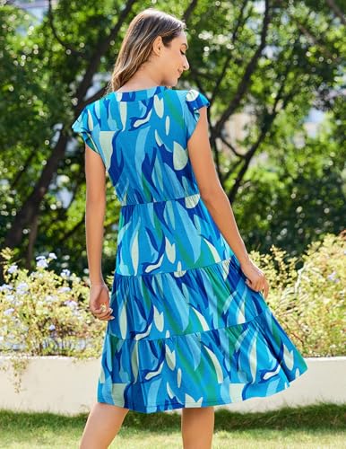 Image of ZEAGOO Womens Summer Casual Dresses Ruffle Sleeve V Neck Midi Dress Flowy Tiered Dress with Pockets Boho Sundresses