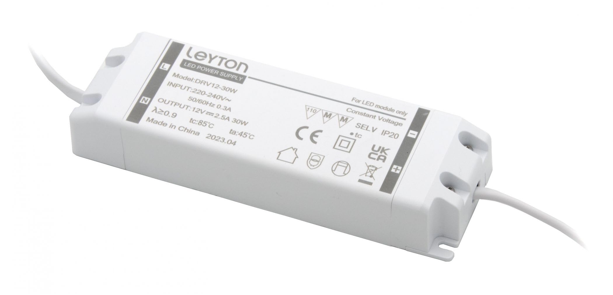Leyton Lighting 30w max LED Driver 12v (6 way TOP connector, DC, low voltage, DRV12-30W)