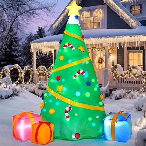 Joiedomi Christmas Inflatable Decoration 8 FT Christmas Tree with Light with Build-in Projection Blow Up Self-Inflatables for Christmas Party Indoor,...