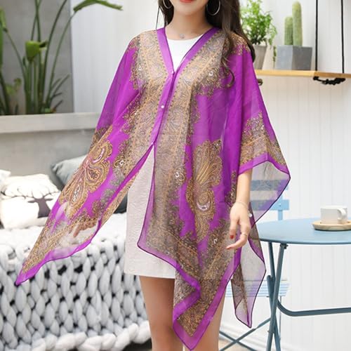 Xunger Women's Floral Ice Silk Cooling Sunproof Shawl UV Blocking Lightweight Multi-Way Wrap Beach Cover-Up Chiffon Scarf2