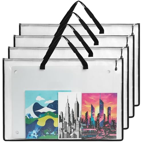 EOOUT 4pcs 24x36 Inches Art Portfolio Bags Portfolio Folder for Artwork Posters Storage Bag with Zipper and Handle Mesh Folder Organizers for Poster Scrapbook Keepsake and Bulletin Board