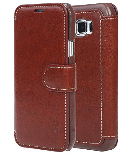E LV Case for Galaxy S6 Active - Slim Case Cover PU Leather Flip Folio Wallet Case Cover for Samsung Galaxy S6 Active - Brown/Brown