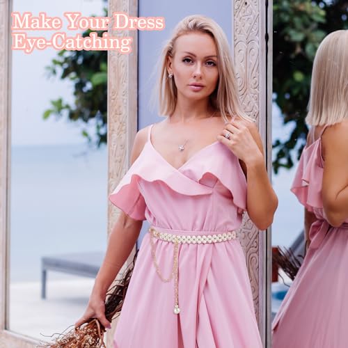 Jeffdad Pearl Waist Chain Belt for Women, White Skinny Pearls Belts with Gold Waist Chain, Pearl Body Chain Belt for Dress4