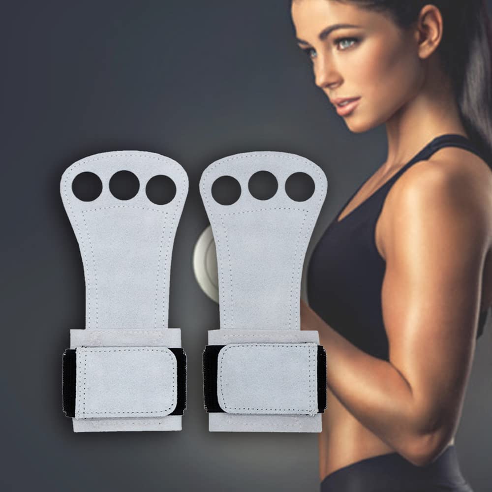 Impugnature in Pelle Naturale per Donna e Uomo, Protezione per Il Palmo, per trazioni, Sollevamento, Guanti da Ginnastica con Fascia per Il Polso (Grigio L)
