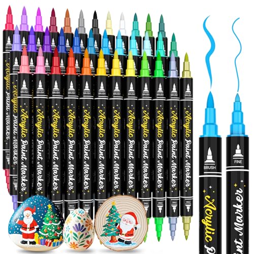APOGO Acrylstifte für Steine Wasserfest, 36 Farben Dual Tip Acrylfarben...