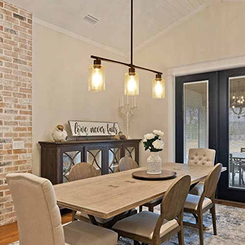 Image of 3-Light Modern Linear Black Chandeliers with Adjustable Height Pendant Light