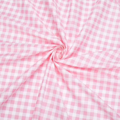 PH PandaHall Tissu Popeline de Coton 1 m X 1.6 m Motif Tartan Rose Tissus à carreaux pour Couture, Patchwork, Vêtements, Nappes, Rideaux, Projets DIY,...