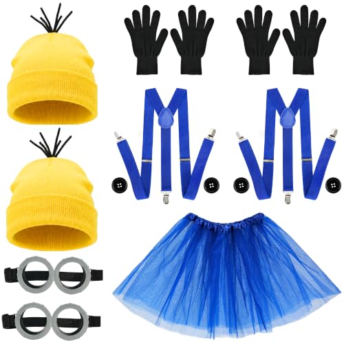 Rilcn Yellow Costume Set for Adults Couples Funny Duo Halloween Fancy Dress with Beanie Hat Goggles Gloves Tutu Skirt & Suspenders Matching Party Costume for Men Women Friends