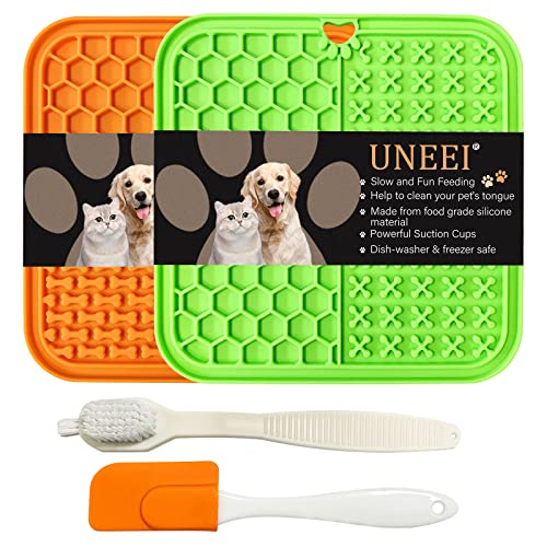 Uneei Licking Mat For Dogs And Cats Slow Feeder, Lick Pad With Suction Cups For Dog Anxiety Relief Boredom Reducer, Dog Treat Mat Perfect For Calming Training Bathing Grooming (Orange & Green) #TOP21