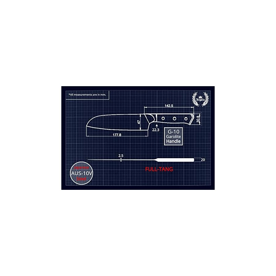 Santoku chef Knife 7 inch: Best professional scalloped hollow (granton) edge Japanese AUS-10 67 layer Damascus steel ultra sharp blade w/G-10 Ergonomic handle by the Regalia Knives