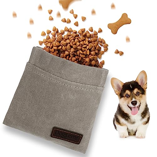 vsshe Leckerlitasche für Hunde, Freihändige Hundeleckerlitasche mit Automatischem Verschluss Futterbeutel Hundetraining Leckerlibeutel Klein Magnet Gassitasche für Katzenfutter Hundefutter Grau