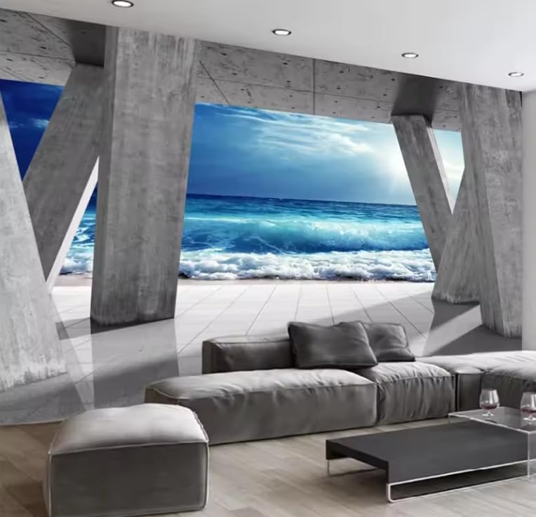 Papier peint photo 3D mer pour agrandir un petit salon 150x105cm
