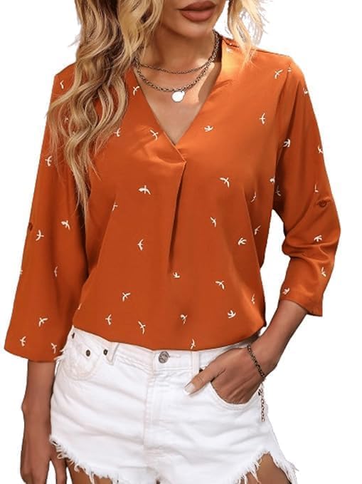 Women’s Printed Regular Fit Fashion Vest | V-Neck, Roll-Up Sleeves, Lightweight Polyester Casual Top