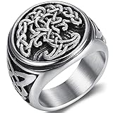 Jude Jewelers Stainless Steel Antique Vintage Celtic Knot Tree of Life Round Signet Biker Cocktail Party Ring (Silver, 10)
